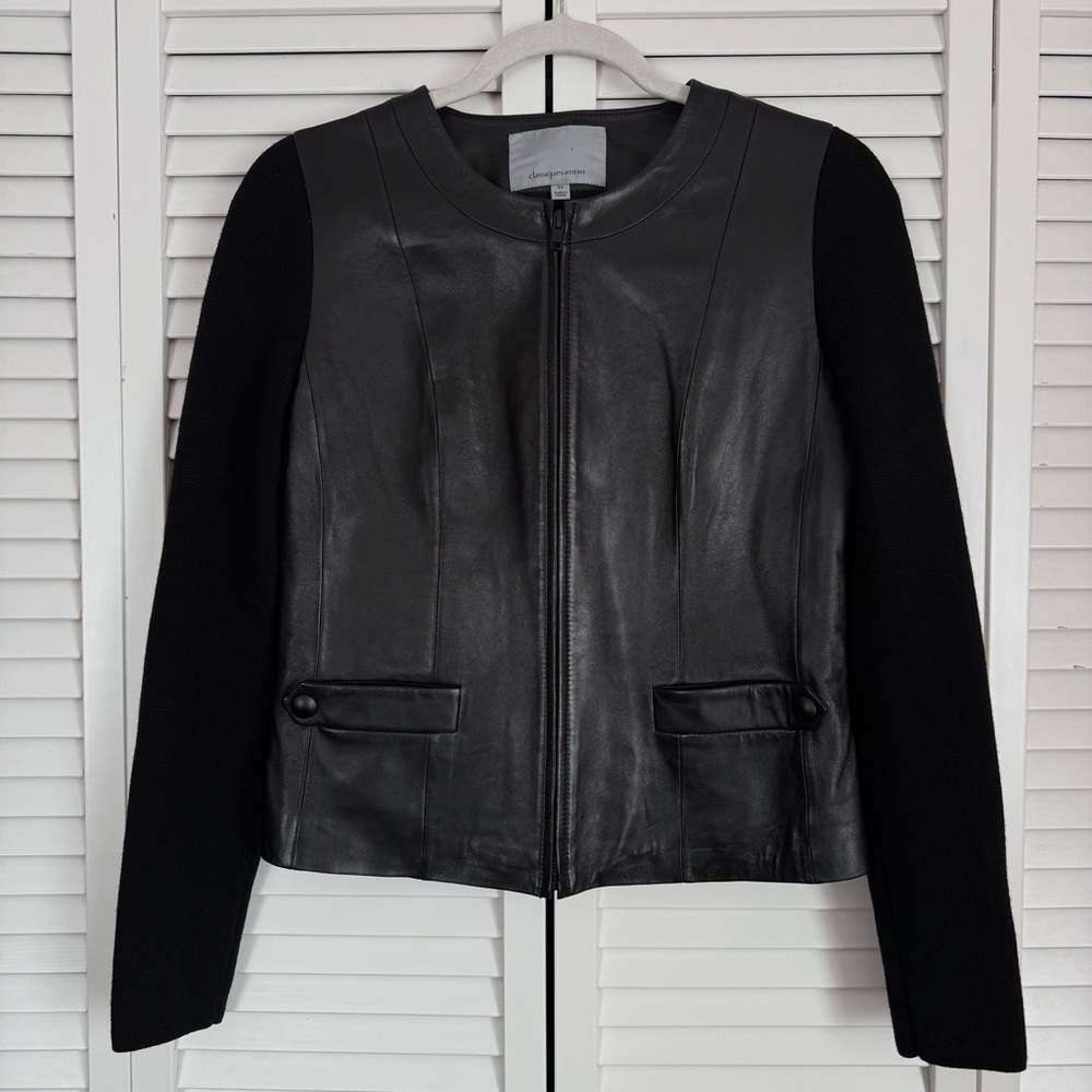 Classiques Entier Leather Multimedia Jacket Wool Sleeves Moto Black Size XS
